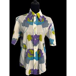 VTG M 70s Psychedelic Floral Button Up Shirt‎ Dagger Collar Marlboro Multicolor